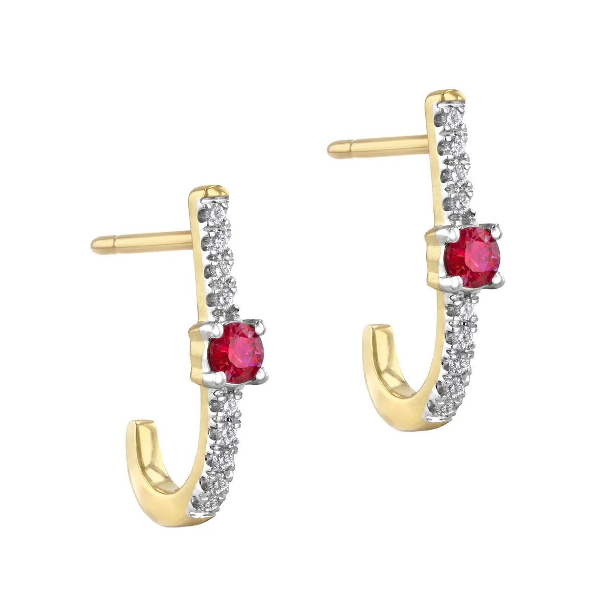 Bithstone Collection Ruby and 0.10ct Diamond Huggie Earring | 9K Yellow Gold - Image 4