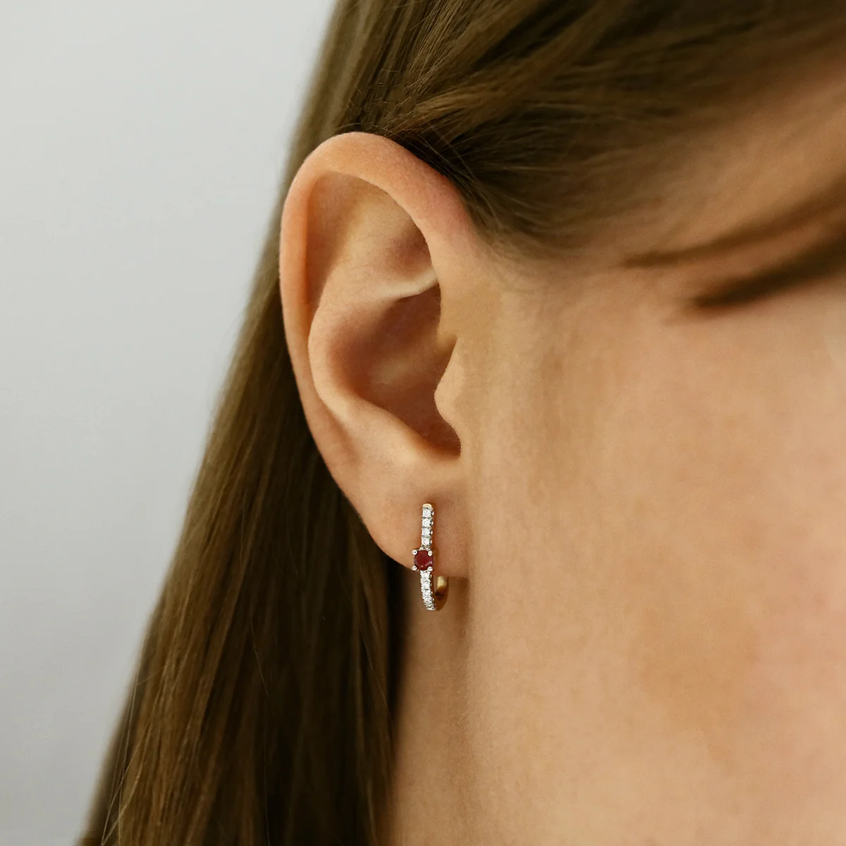 Bithstone Collection Ruby and 0.10ct Diamond Huggie Earring | 9K Yellow Gold - Image 6
