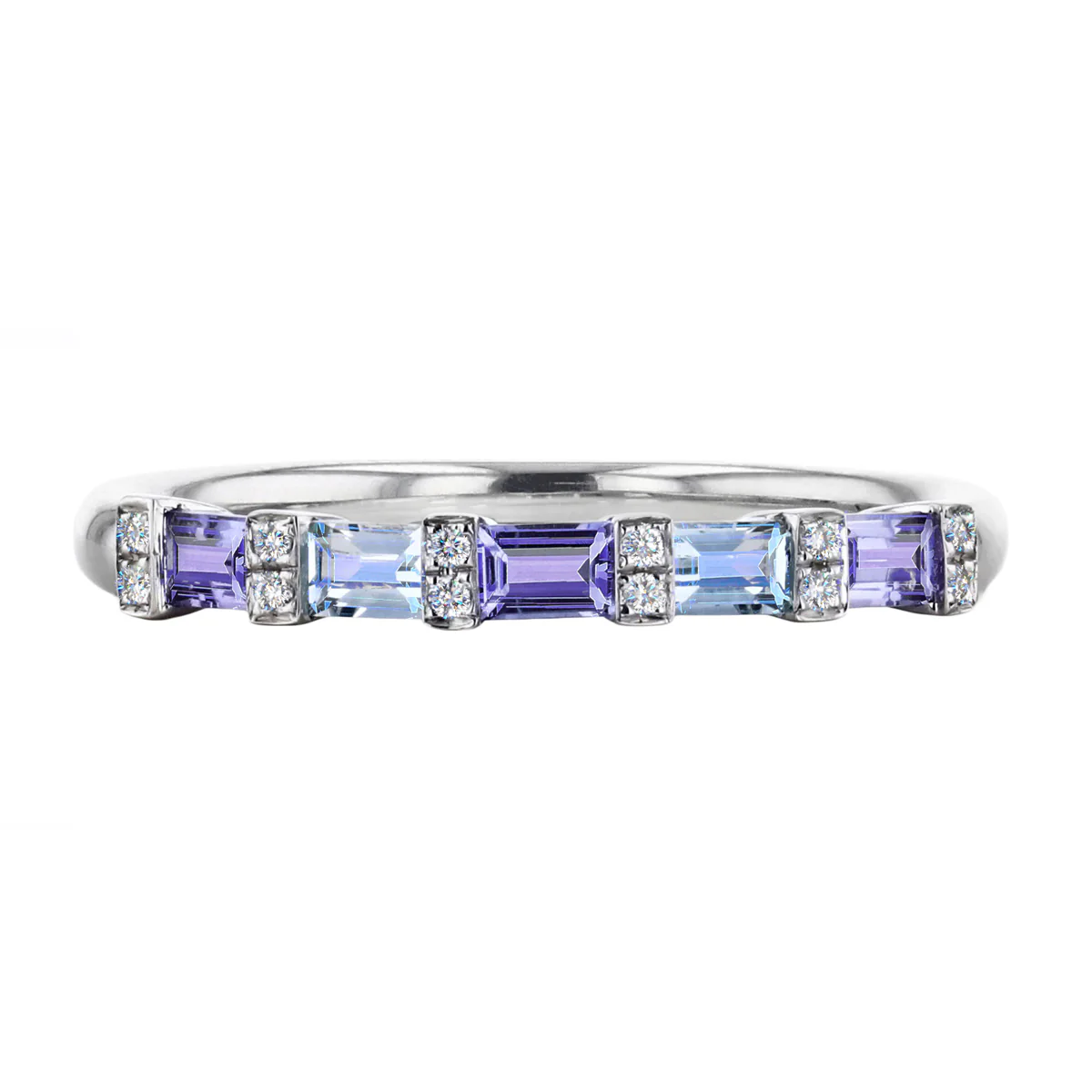 Bijou Collection Tanzanite and Topaz Baguette Cut Half Eternity Ring | 9K White Gold - Image 5