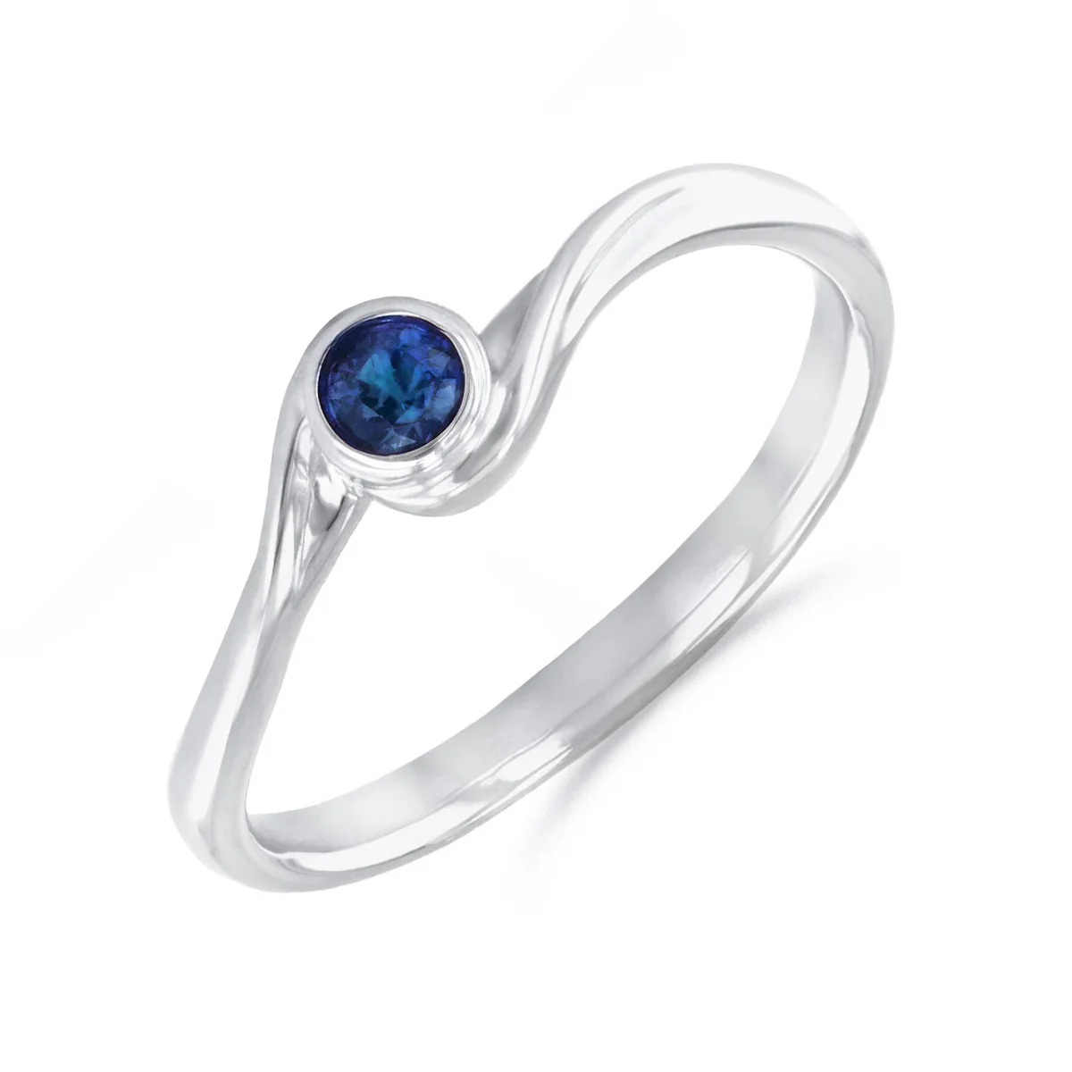 Birthstone Collection 0.15ct Sapphire Bezel Set Twist Ring | 9K White Gold