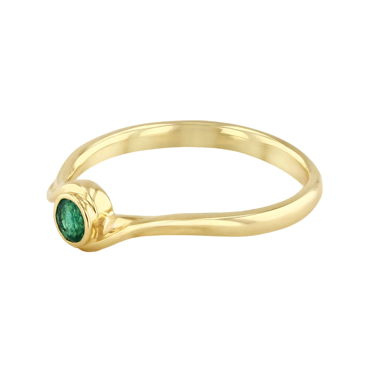 Birthstone Collection 0.16ct Emerald Rubover Bezel Set Twist Ring | 9K Yellow Gold - Image 3