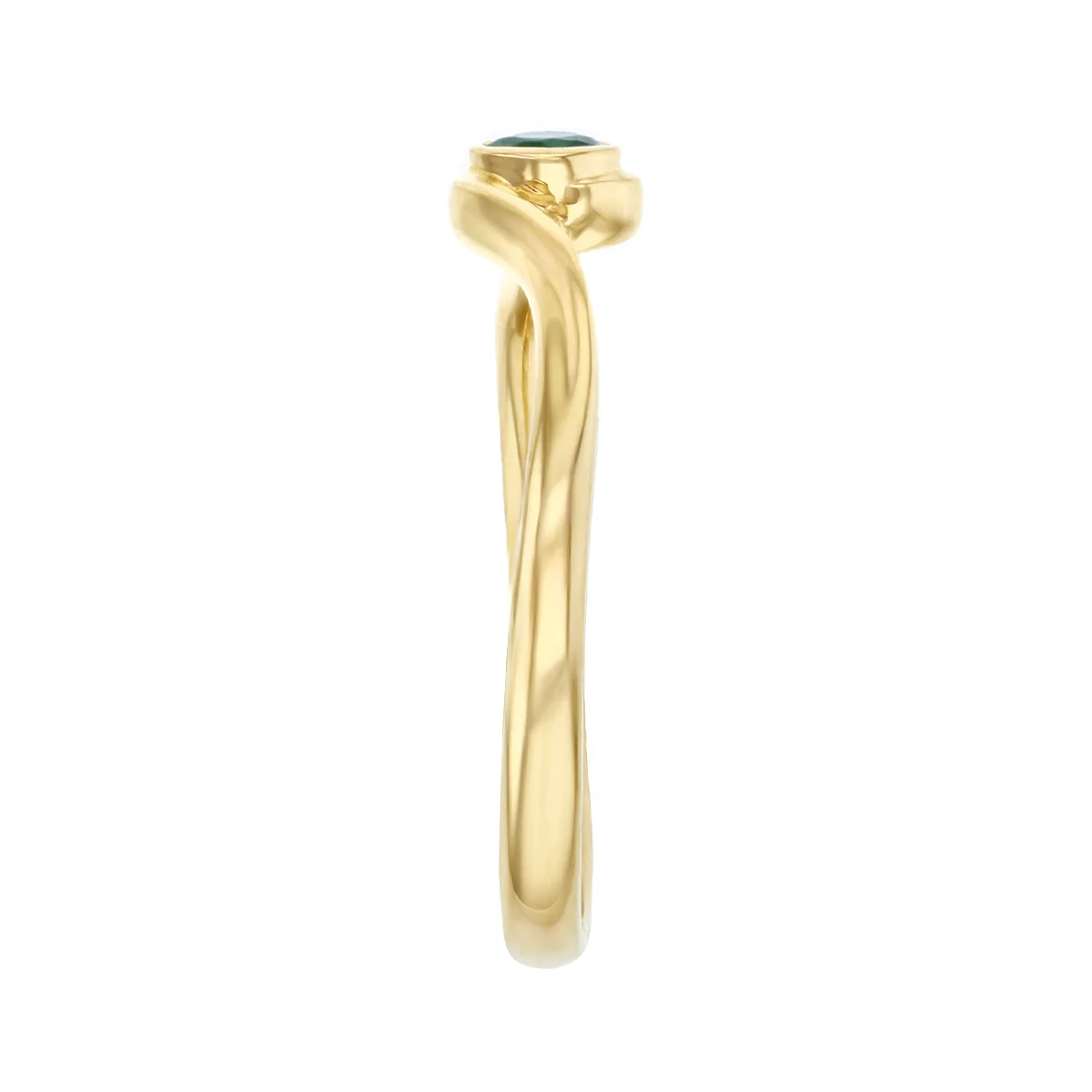 Birthstone Collection 0.16ct Emerald Rubover Bezel Set Twist Ring | 9K Yellow Gold - Image 4