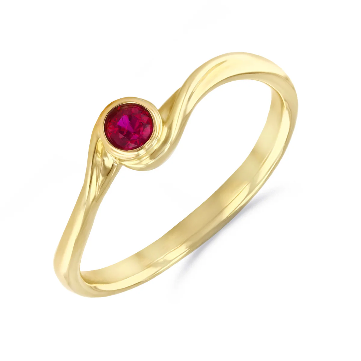 Birthstone Collection 0.16ct Round Ruby Bezel Set Twist Ring | 9K Yellow Gold