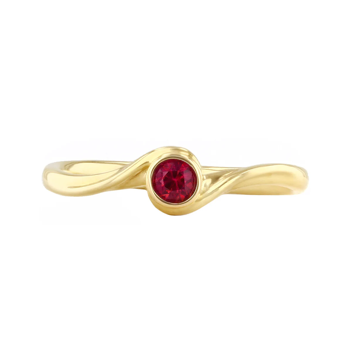 Birthstone Collection 0.16ct Round Ruby Bezel Set Twist Ring | 9K Yellow Gold - Image 2