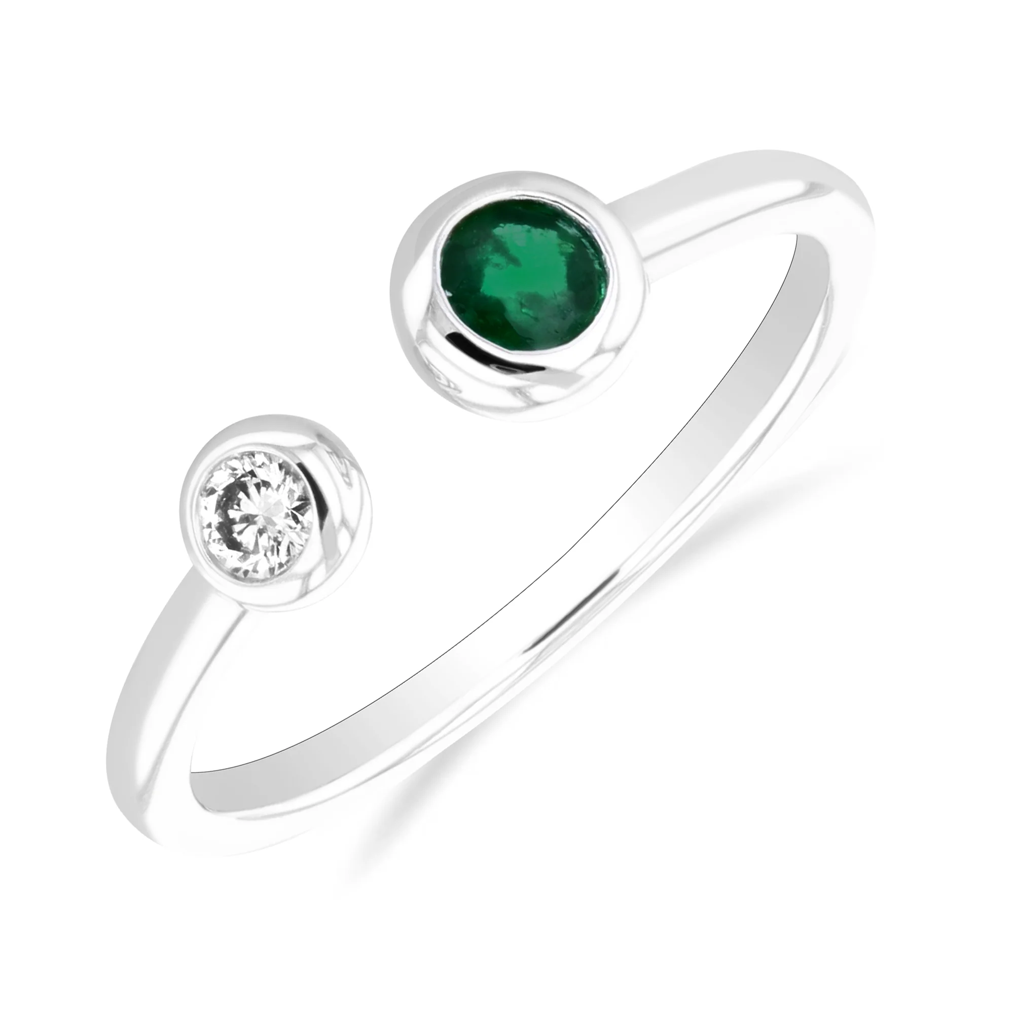 Birthstone Collection 0.17ct Emerald and Diamond Open Ring | 9K White Gold