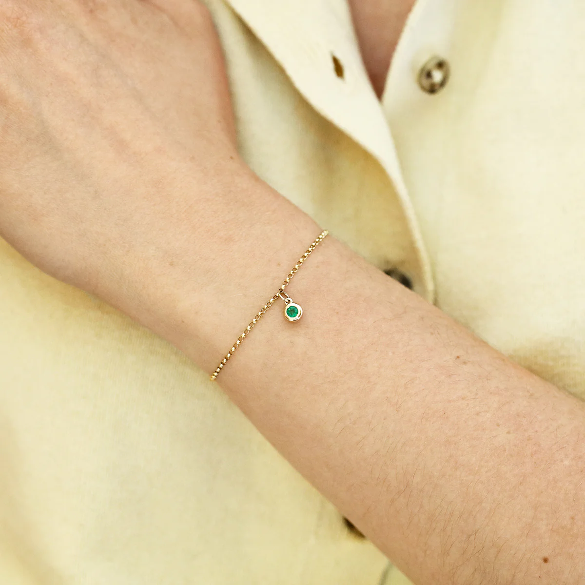 Birthstone Collection 0.18ct Bezel Set Charm and Belcher Bracelet | 9K Yellow Gold - Image 4