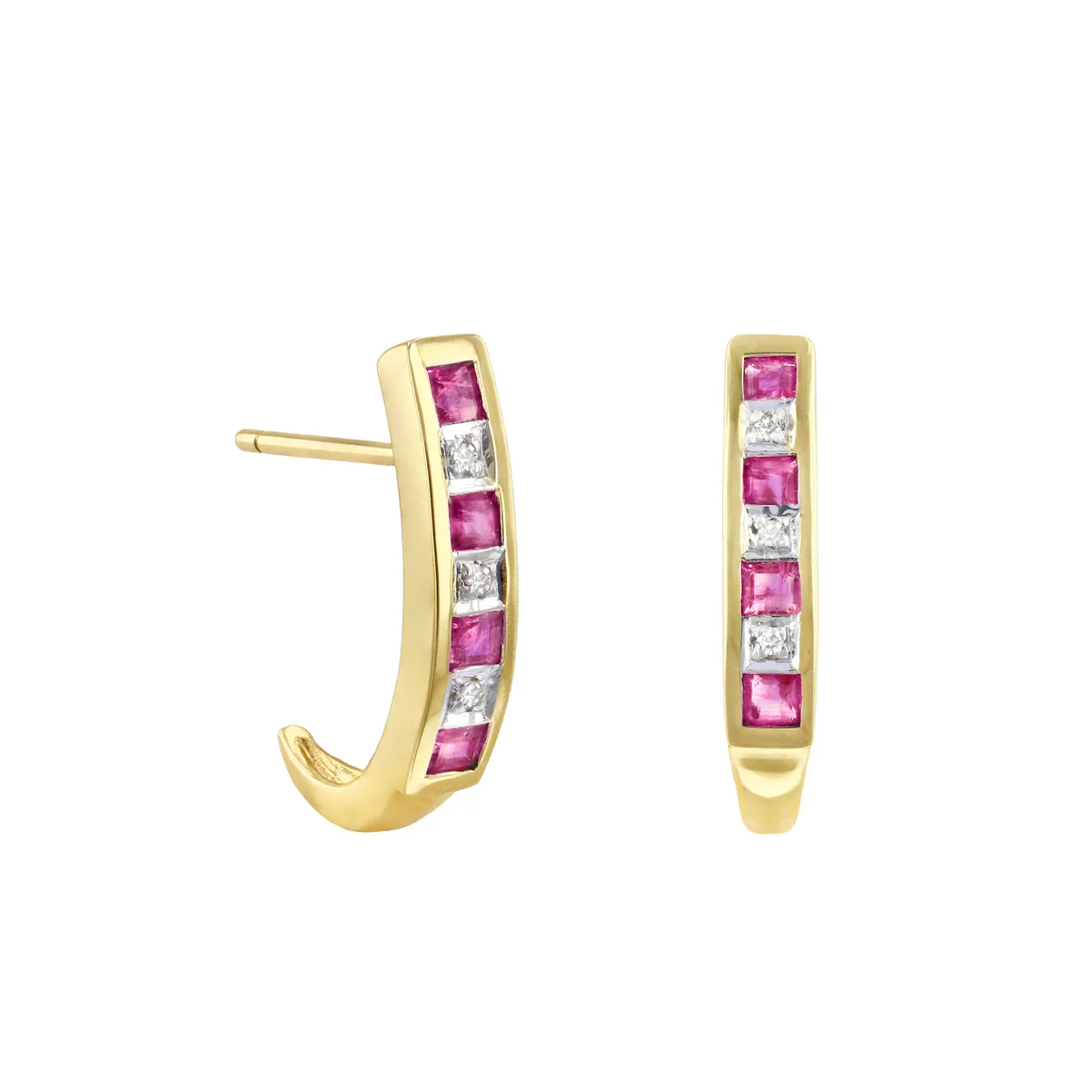 Birthstone Collection 0.38ct Ruby and Diamond Half Hoop Earrings | 9K Yellow Gold