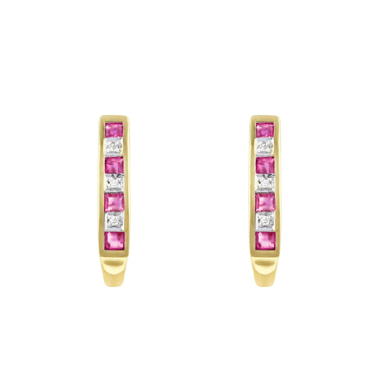 Birthstone Collection 0.38ct Ruby and Diamond Half Hoop Earrings | 9K Yellow Gold - Image 2