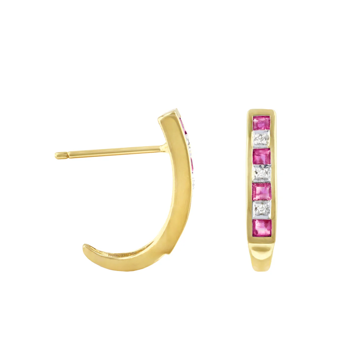Birthstone Collection 0.38ct Ruby and Diamond Half Hoop Earrings | 9K Yellow Gold - Image 4