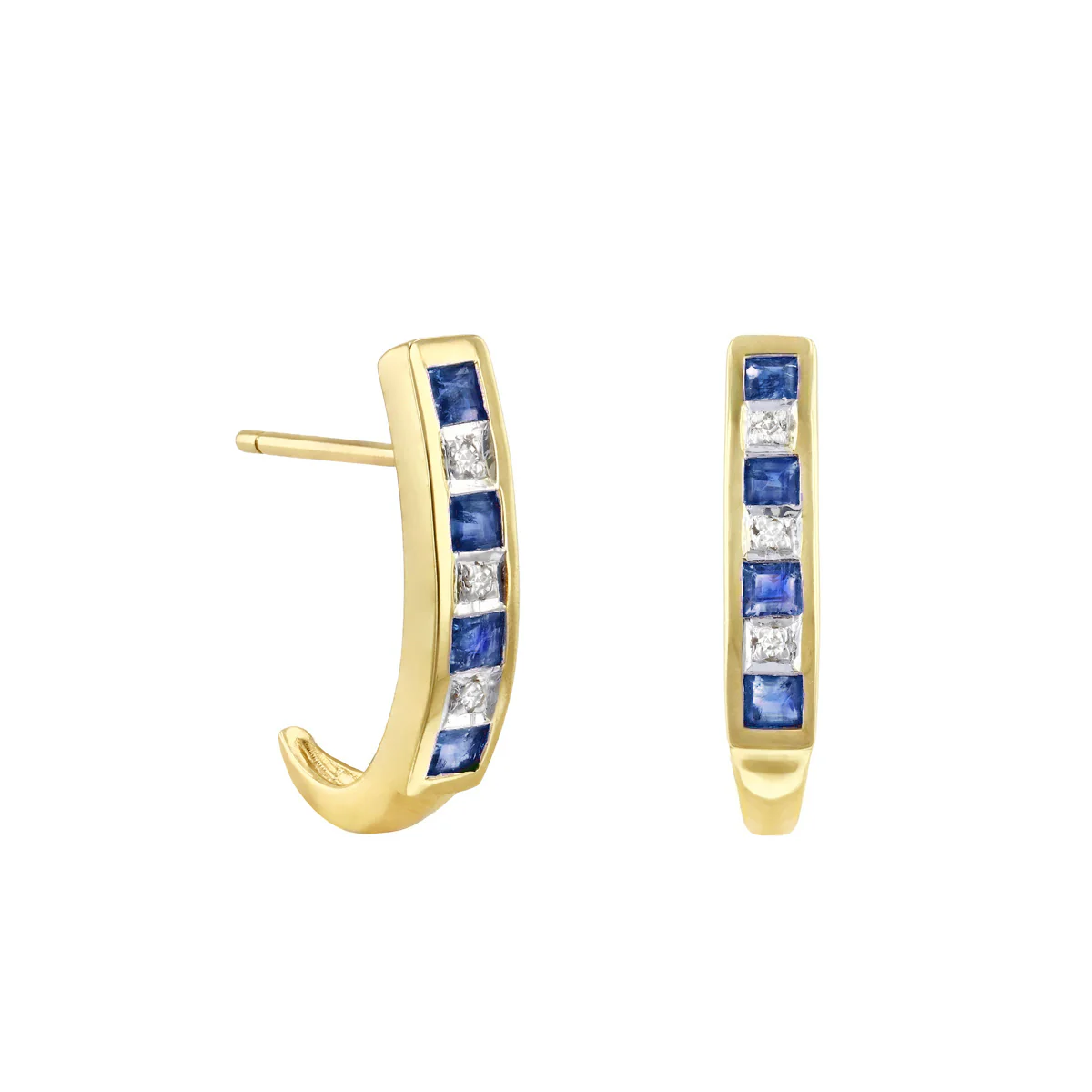 Birthstone Collection 0.38ct Sapphire and Diamond Half Hoop Earrings | 9K Yellow Gold