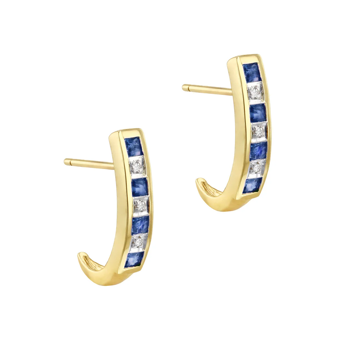 Birthstone Collection 0.38ct Sapphire and Diamond Half Hoop Earrings | 9K Yellow Gold - Image 3