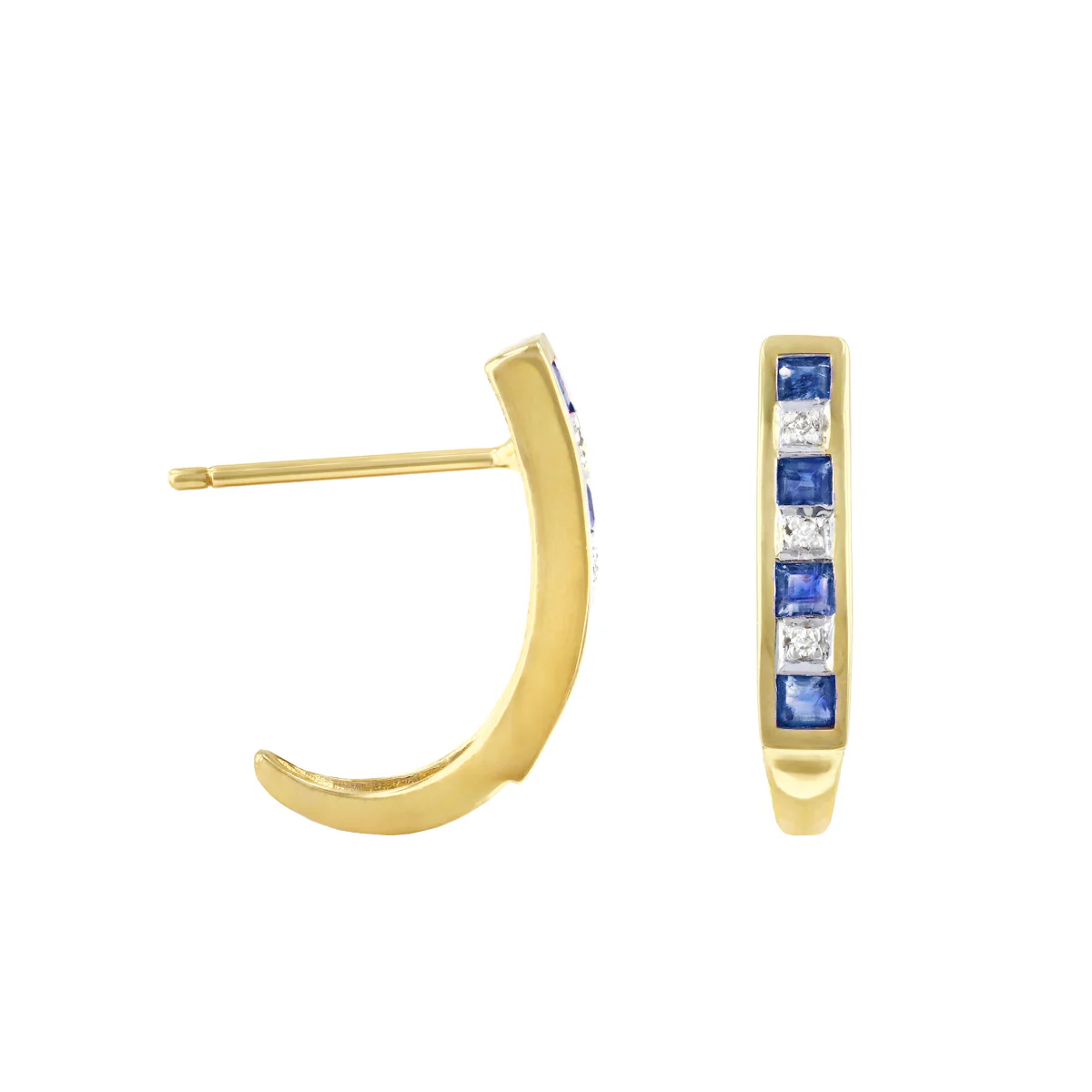 Birthstone Collection 0.38ct Sapphire and Diamond Half Hoop Earrings | 9K Yellow Gold - Image 4