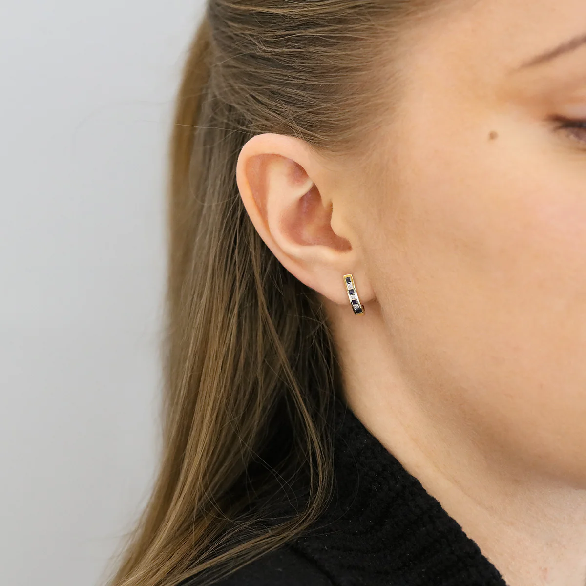 Birthstone Collection 0.38ct Sapphire and Diamond Half Hoop Earrings | 9K Yellow Gold - Image 5