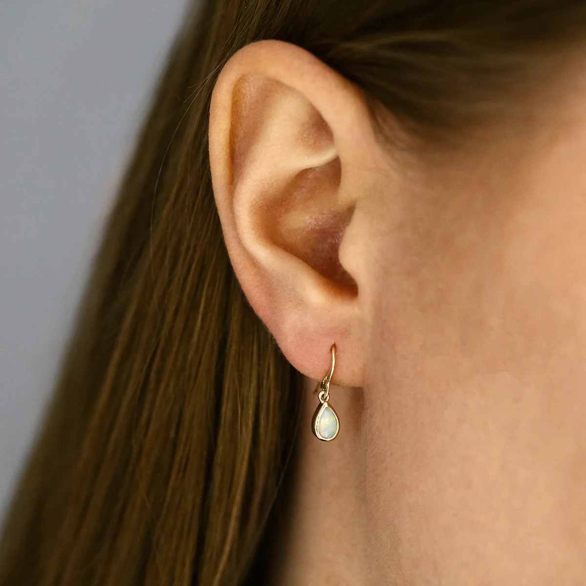 Birthstone Collection 0.40ct Pear Cut Opal Drop Earrings | 9K Yellow Gold - Image 6