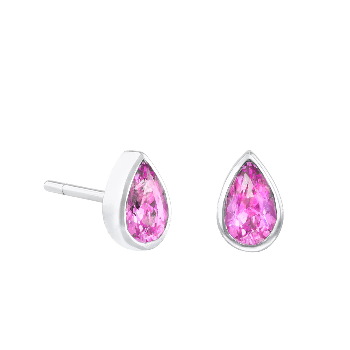 Birthstone Collection 0.47ct Pear Cut Pink Sapphire Stud Earrings | 9K White Gold