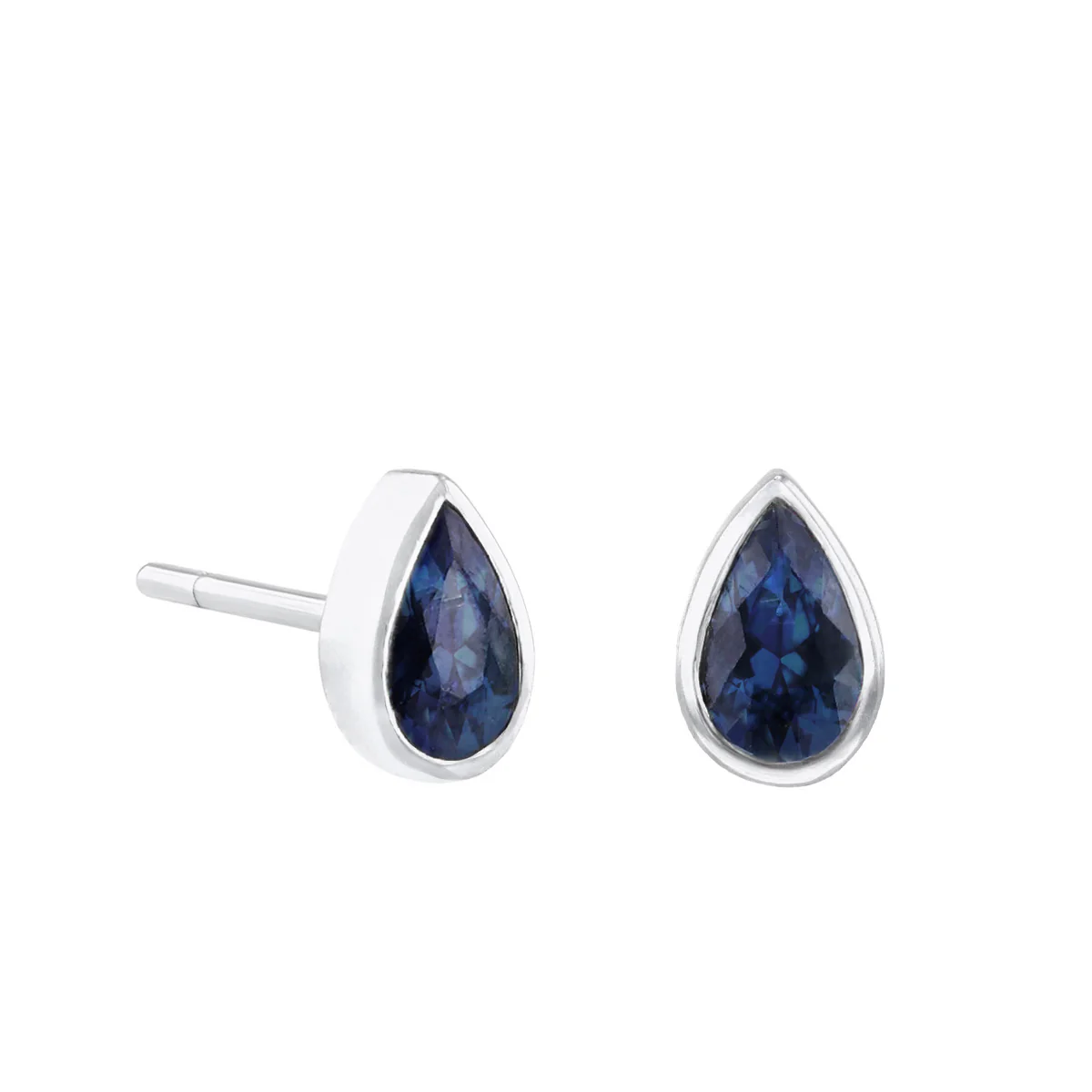 Birthstone Collection 0.48ct Pear Cut Blue Sapphire Stud Earrings | 9K White Gold