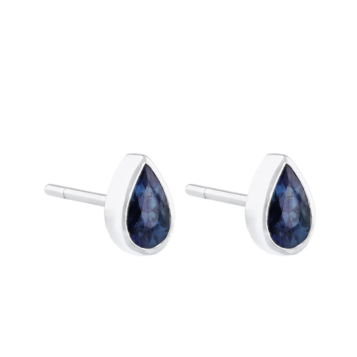 Birthstone Collection 0.48ct Pear Cut Blue Sapphire Stud Earrings | 9K White Gold - Image 3