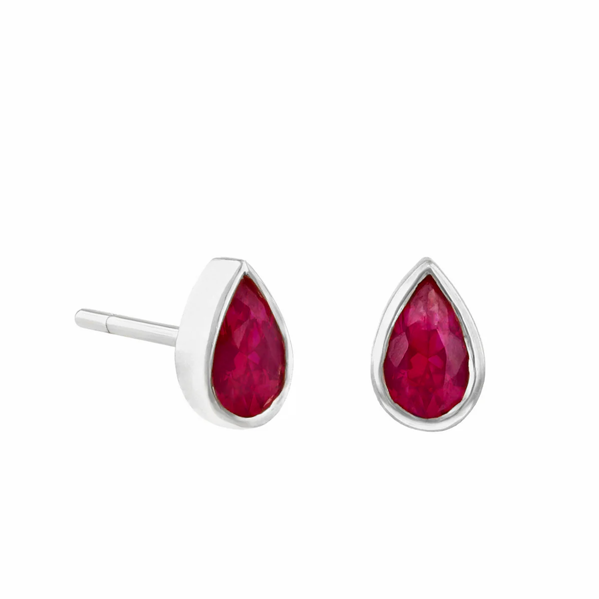 Birthstone Collection 0.48ct Pear Cut Ruby Stud Earrings | 9K White Gold