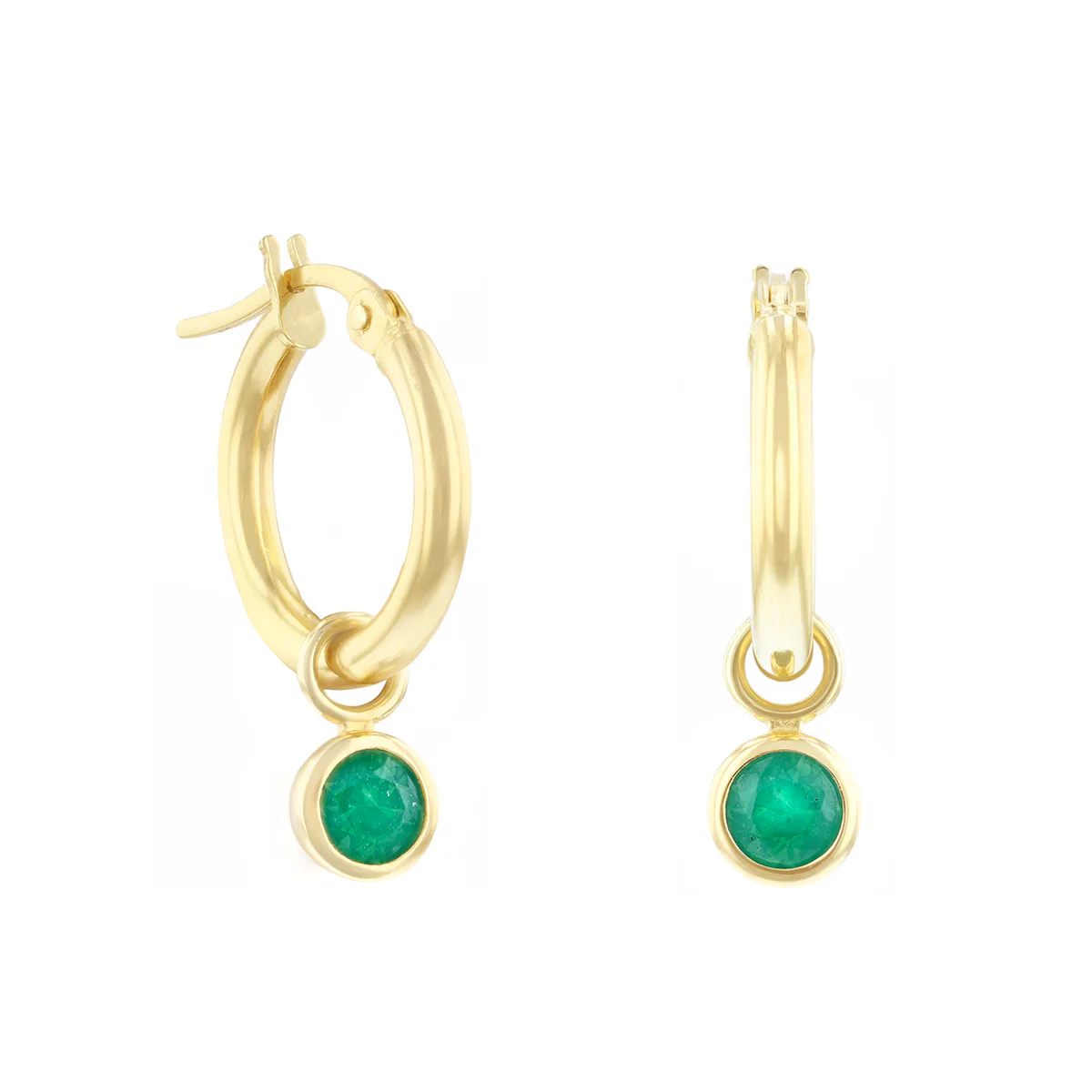 Birthstone Collection 0.50ct Detachable Emerald Charm Hoop Earrings | 9K Yellow Gold