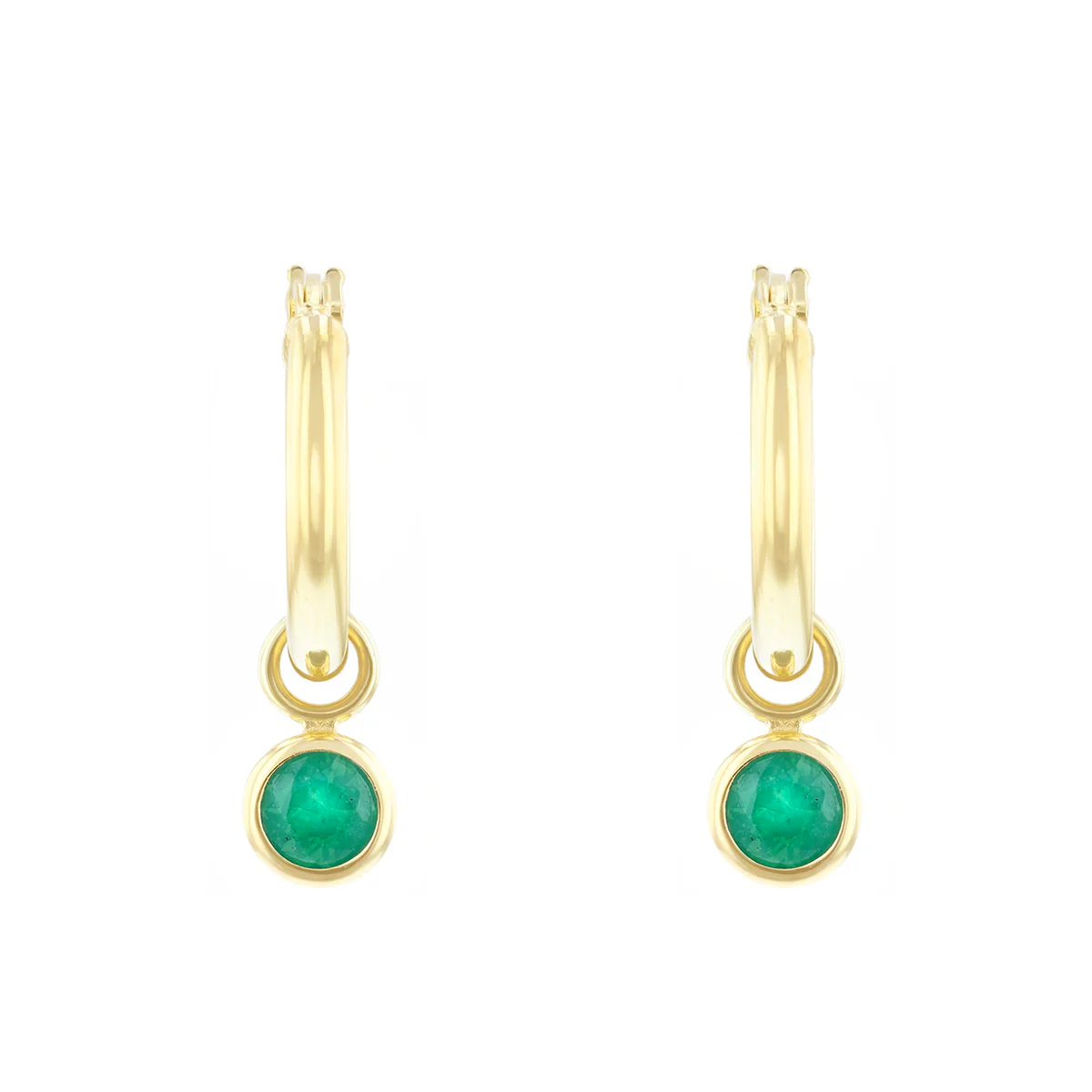 Birthstone Collection 0.50ct Detachable Emerald Charm Hoop Earrings | 9K Yellow Gold - Image 2