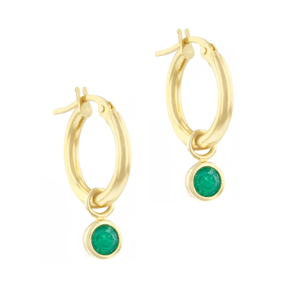 Birthstone Collection 0.50ct Detachable Emerald Charm Hoop Earrings | 9K Yellow Gold - Image 3
