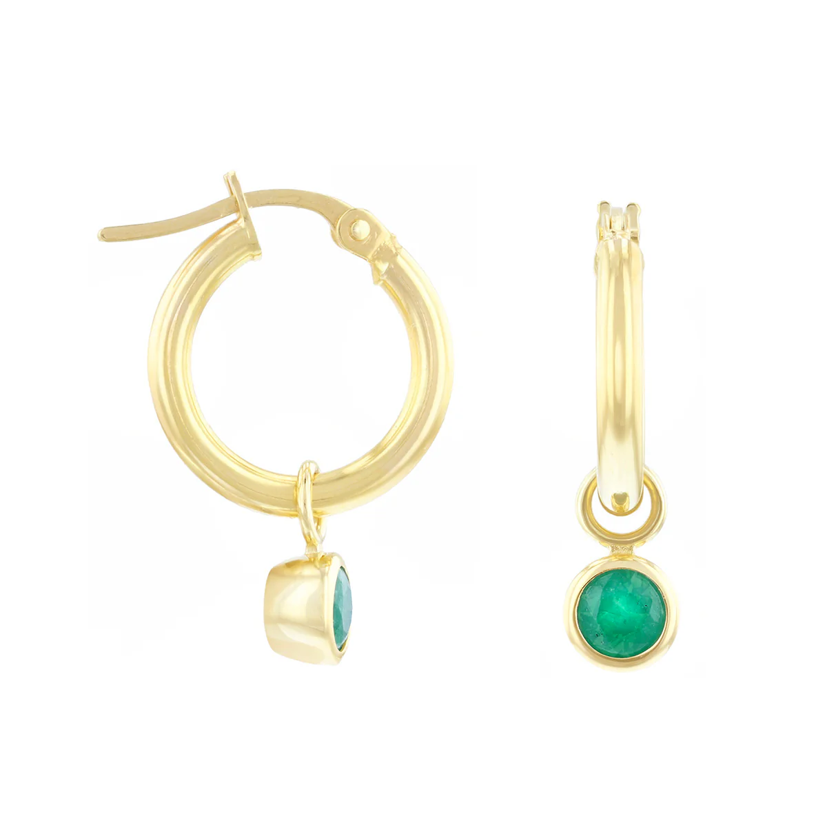 Birthstone Collection 0.50ct Detachable Emerald Charm Hoop Earrings | 9K Yellow Gold - Image 4