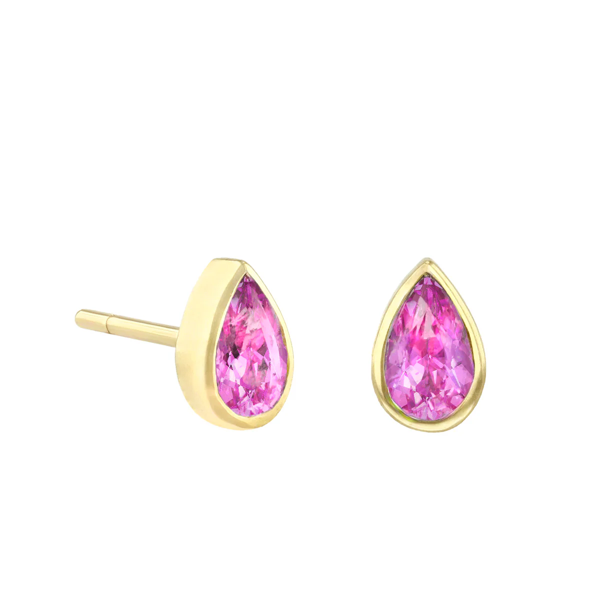 Birthstone Collection 0.55ct Pear Cut Pink Sapphire Stud Earrings | 9K Yellow Gold