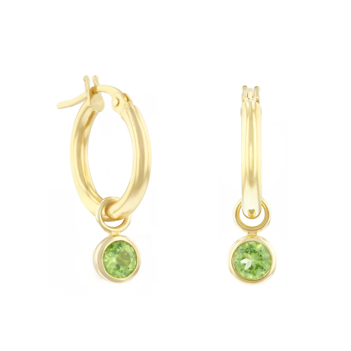 Birthstone Collection 0.56ct Detachable Peridot Charm Hoop Earrings | 9K Yellow Gold