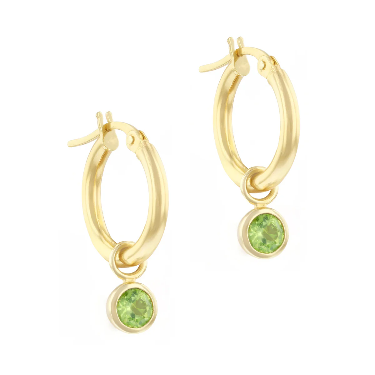 Birthstone Collection 0.56ct Detachable Peridot Charm Hoop Earrings | 9K Yellow Gold - Image 2