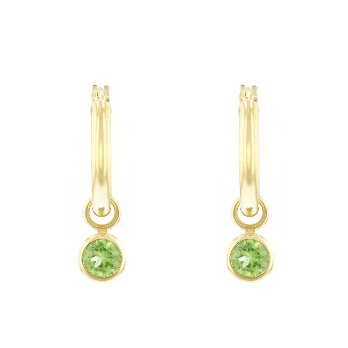 Birthstone Collection 0.56ct Detachable Peridot Charm Hoop Earrings | 9K Yellow Gold - Image 3