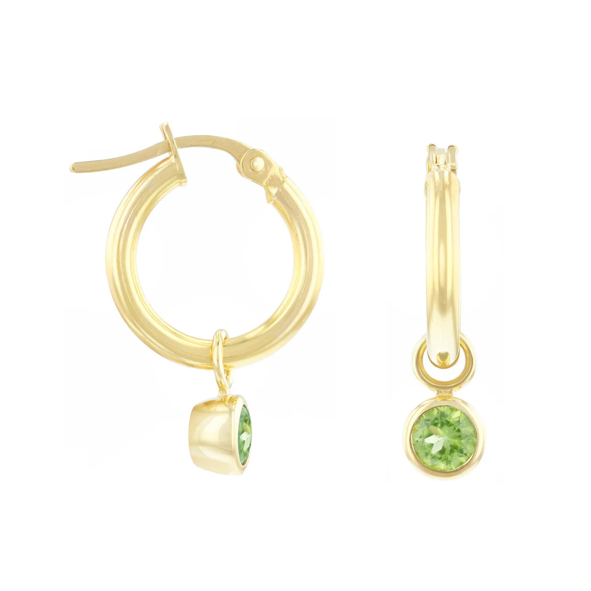 Birthstone Collection 0.56ct Detachable Peridot Charm Hoop Earrings | 9K Yellow Gold - Image 4