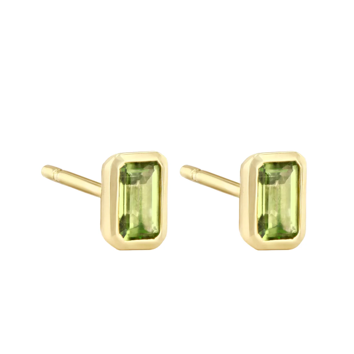 Birthstone Collection 0.56ct Emerald Cut Peridot  Bezel Set Earrings | 9K Yellow Gold - Image 3