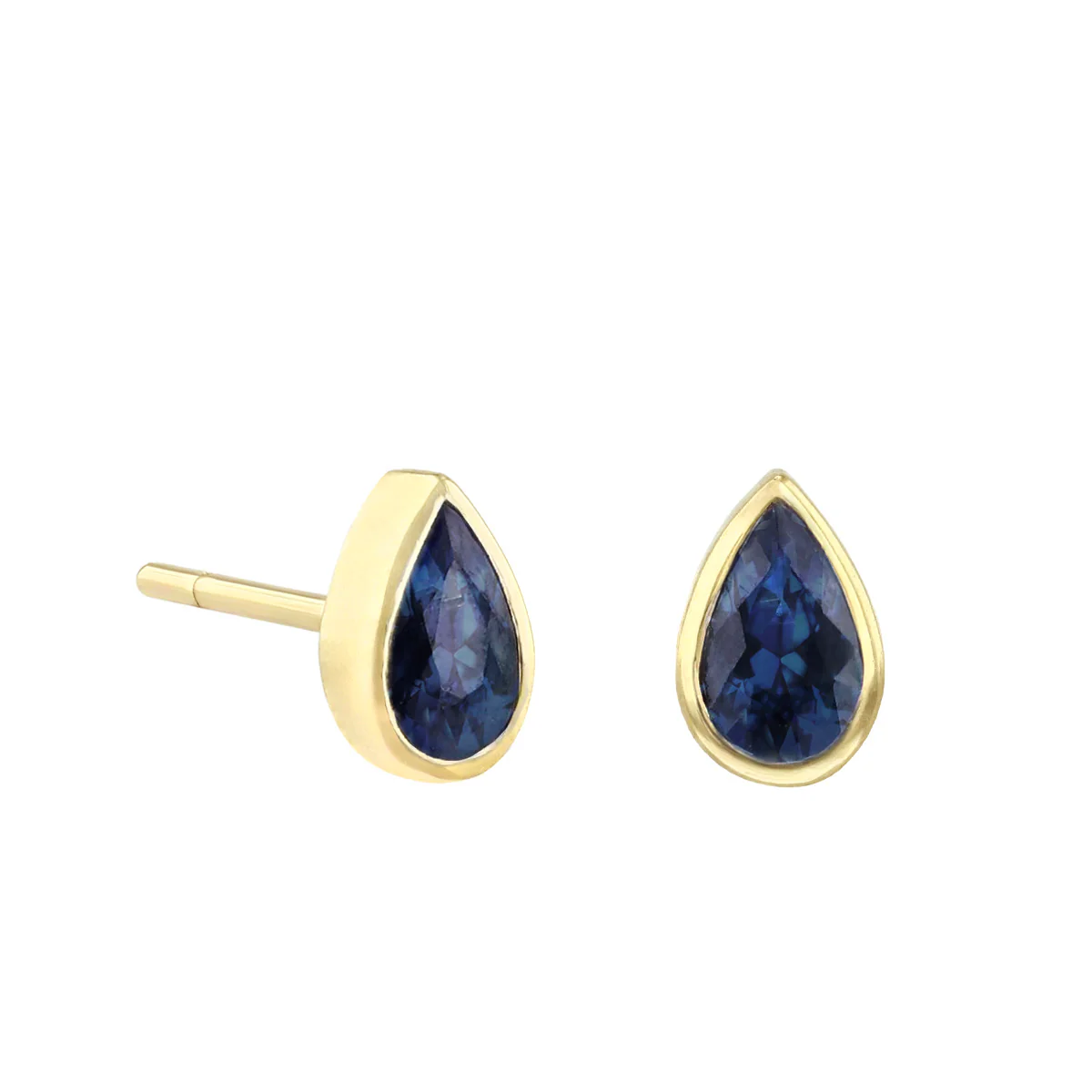 Birthstone Collection 0.56ct Pear Cut Blue Sapphire Stud Earrings | 9K Yellow Gold