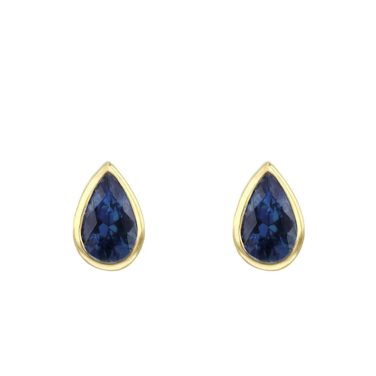 Birthstone Collection 0.56ct Pear Cut Blue Sapphire Stud Earrings | 9K Yellow Gold - Image 2