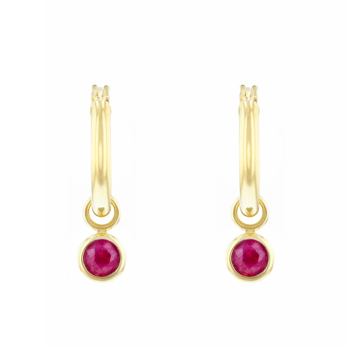 Birthstone Collection 0.68ct Detachable Ruby Charm Hoop Earrings | 9K Yellow Gold - Image 2