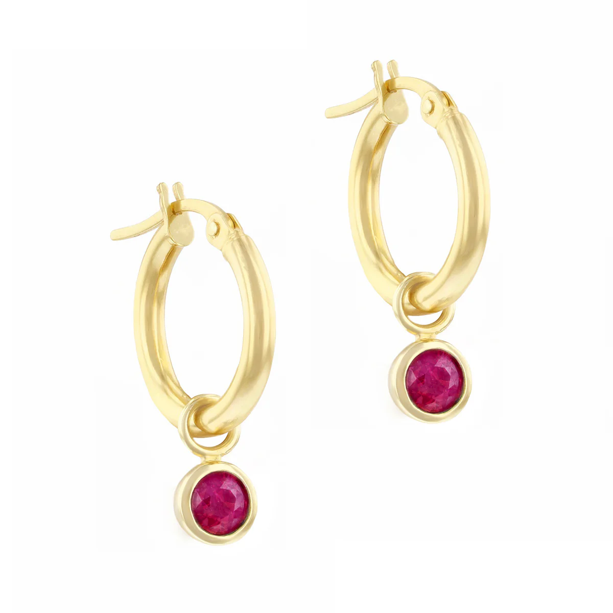 Birthstone Collection 0.68ct Detachable Ruby Charm Hoop Earrings | 9K Yellow Gold - Image 3