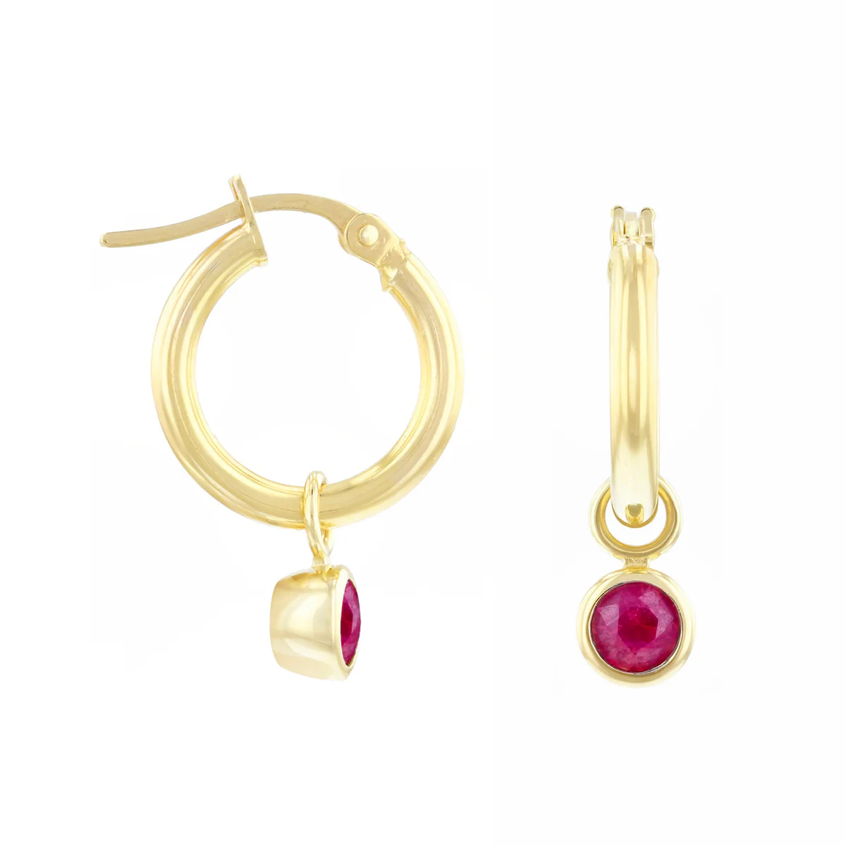 Birthstone Collection 0.68ct Detachable Ruby Charm Hoop Earrings | 9K Yellow Gold - Image 4