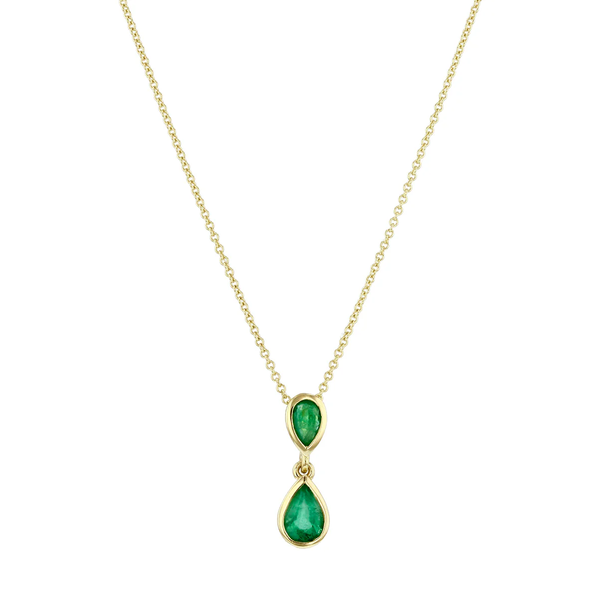 Birthstone Collection 0.71ct Emerald Double Bezel Set Drop Pendant | 9K Yellow Gold