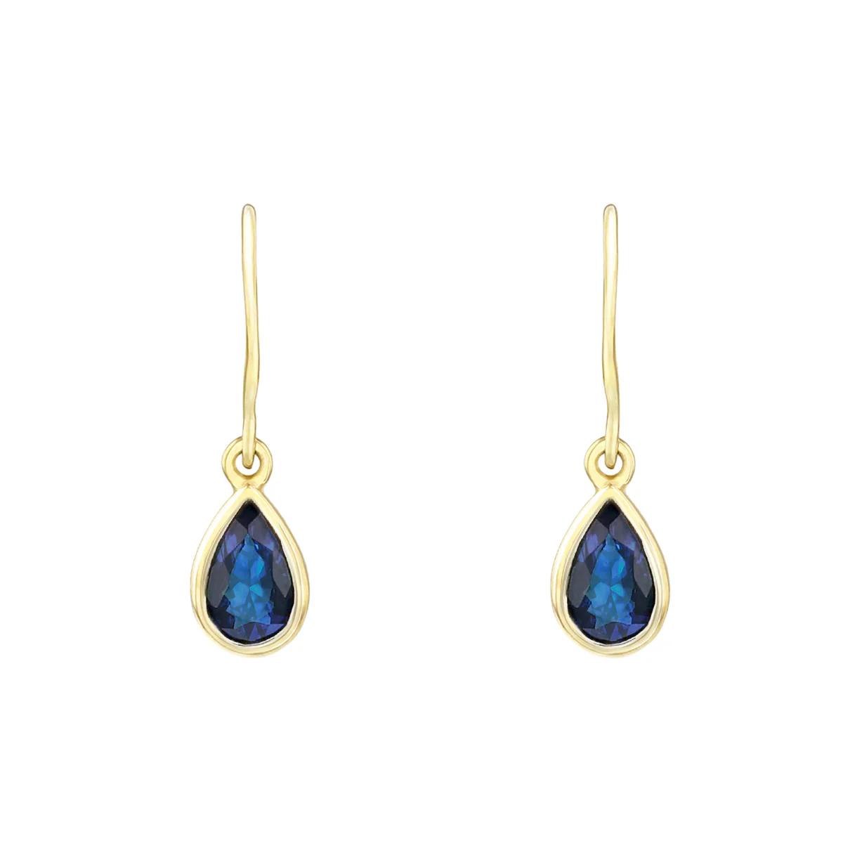 Birthstone Collection 0.80ct Pear Sapphire Drop Earrings | 9K Yellow Gold - Image 2