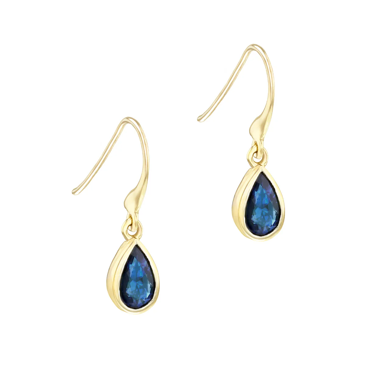 Birthstone Collection 0.80ct Pear Sapphire Drop Earrings | 9K Yellow Gold - Image 3