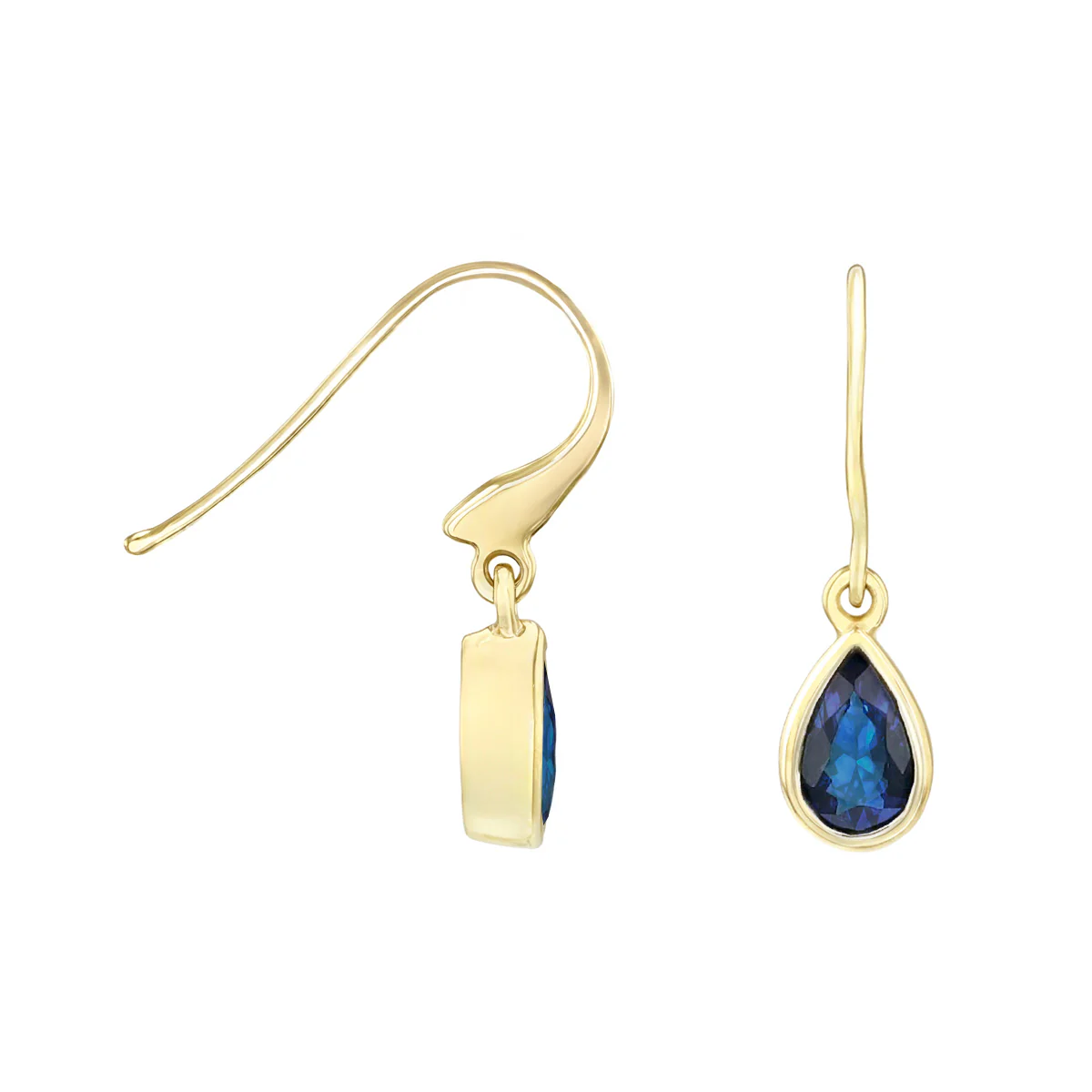 Birthstone Collection 0.80ct Pear Sapphire Drop Earrings | 9K Yellow Gold - Image 4