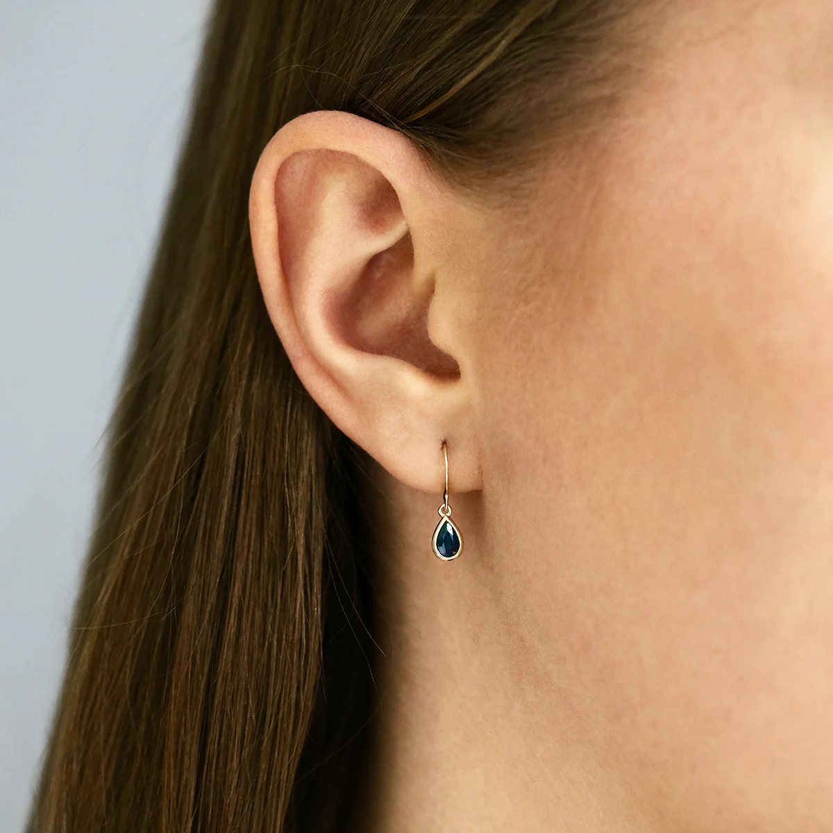 Birthstone Collection 0.80ct Pear Sapphire Drop Earrings | 9K Yellow Gold - Image 5