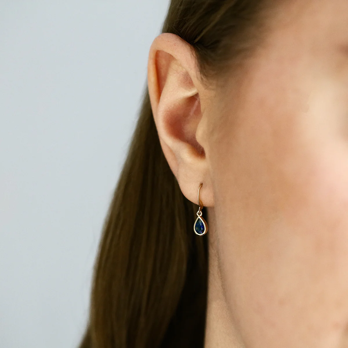 Birthstone Collection 0.80ct Pear Sapphire Drop Earrings | 9K Yellow Gold - Image 6
