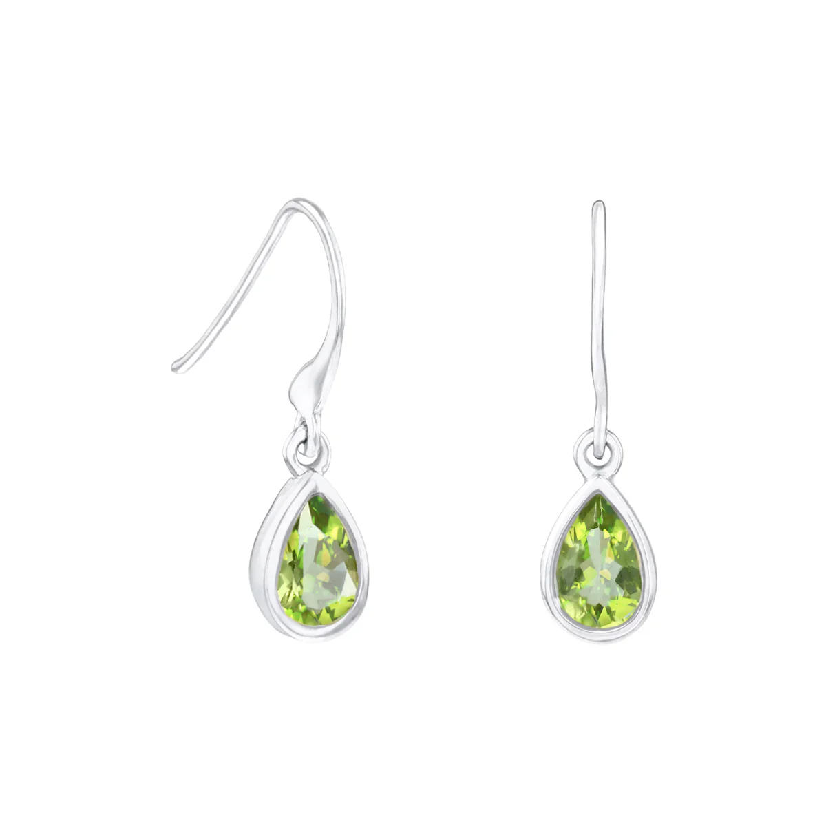 Birthstone Collection 0.80ct Pear Cut Peridot Drop Earrings | 9K White Gold