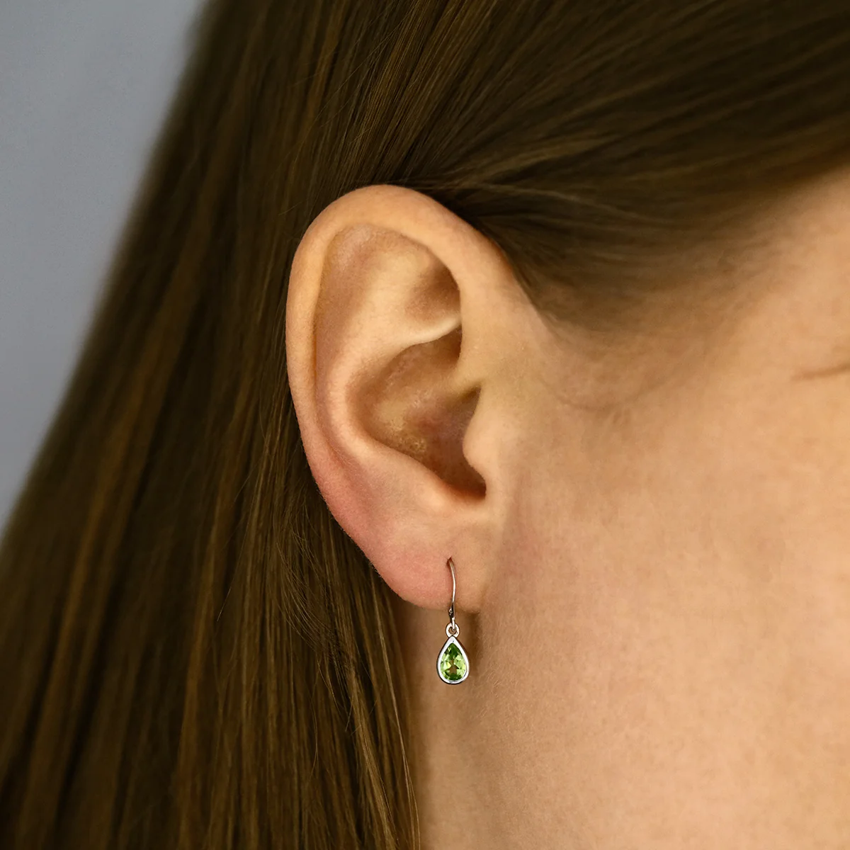 Birthstone Collection 0.80ct Pear Cut Peridot Drop Earrings | 9K White Gold - Image 6
