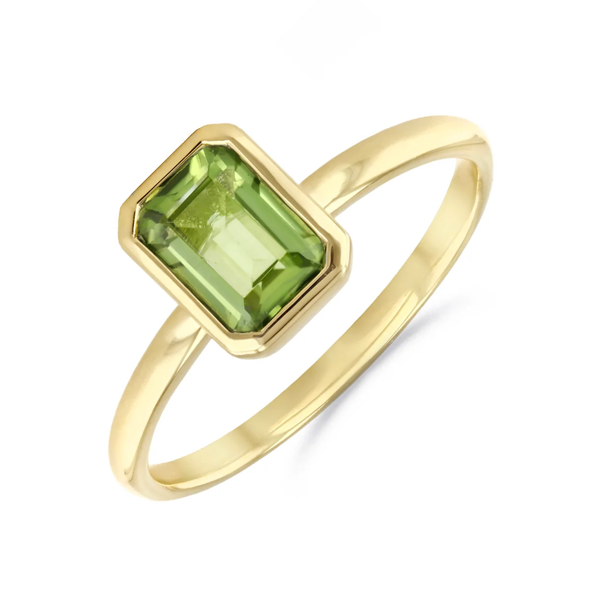 Birthstone Collection 1.01ct Peridot Bezel Set Solitaire Ring | 9K Yellow Gold