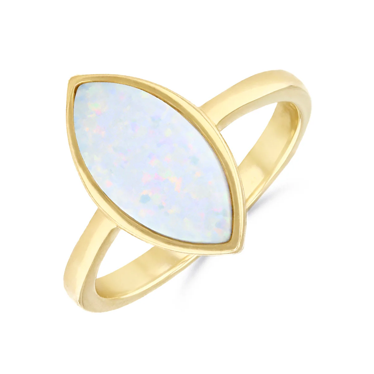 Birthstone Collection Marquise Opal Bezel Set Dress Ring | 9K Yellow Gold