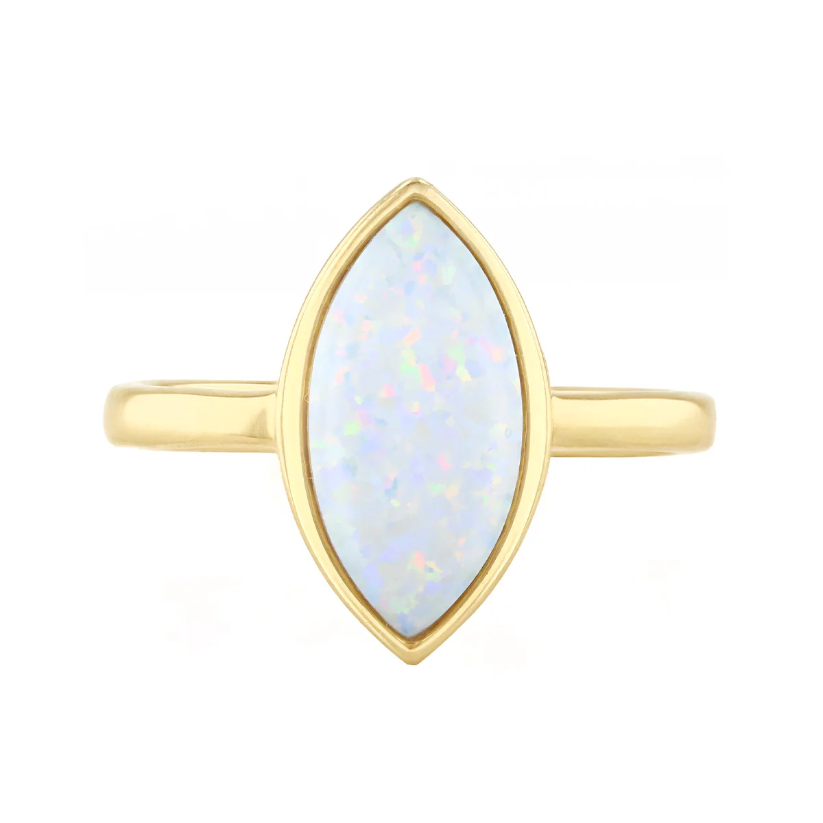 Birthstone Collection Marquise Opal Bezel Set Dress Ring | 9K Yellow Gold - Image 2