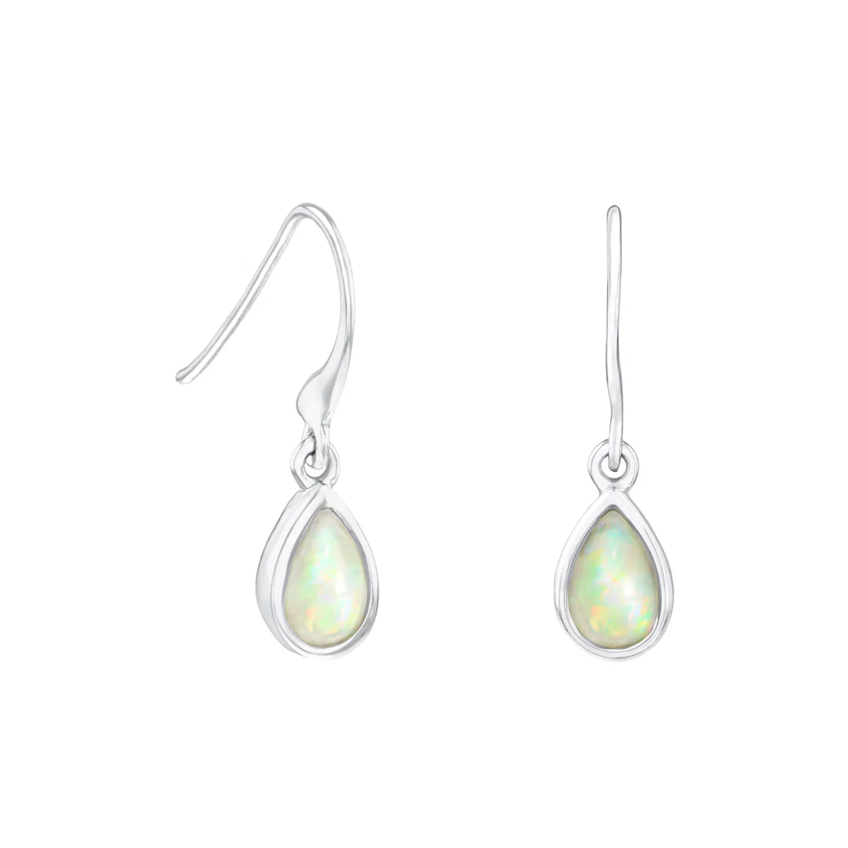 Birthstone Collection Pear Cut Opal Drop Earrings | 9K White Gold