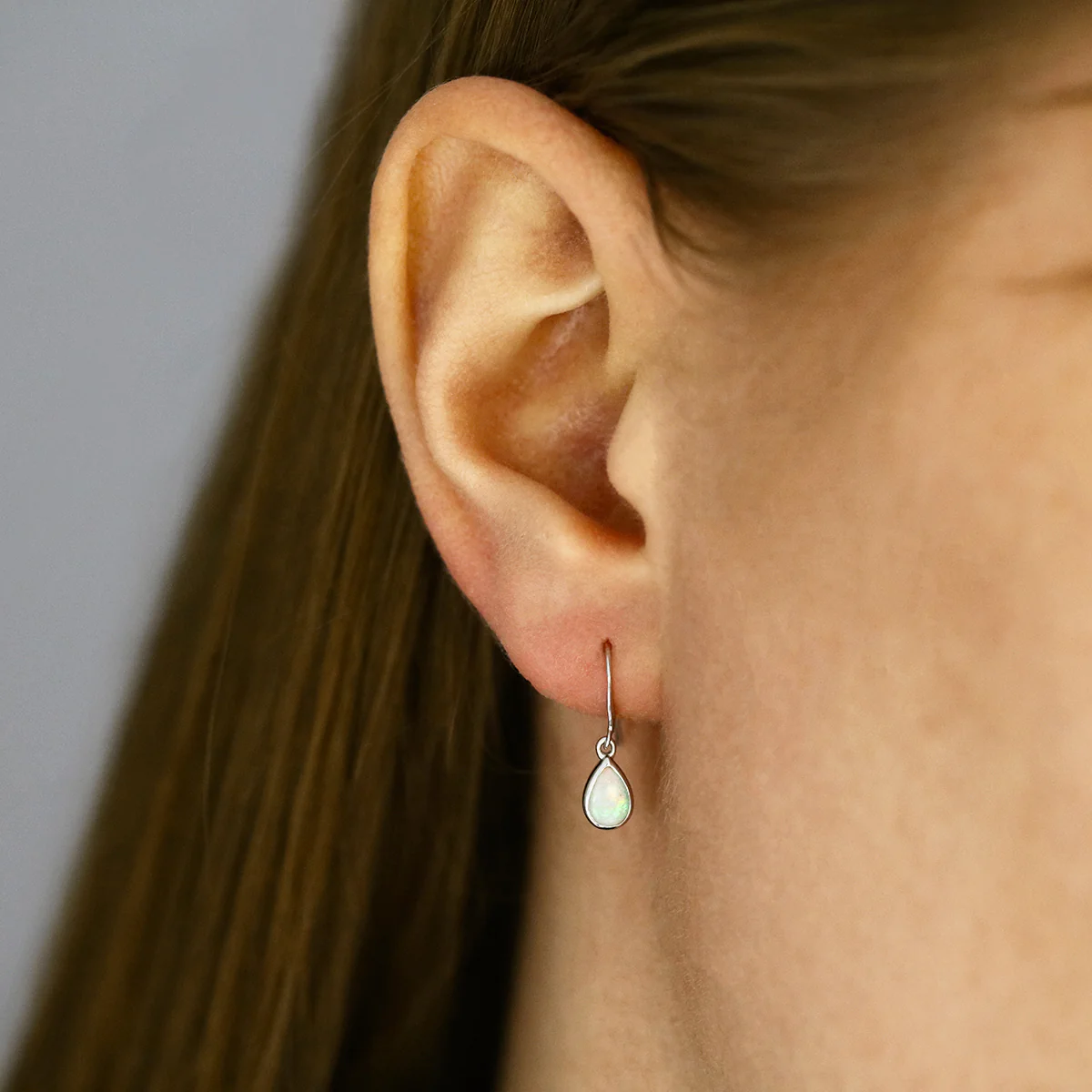 Birthstone Collection Pear Cut Opal Drop Earrings | 9K White Gold - Image 6
